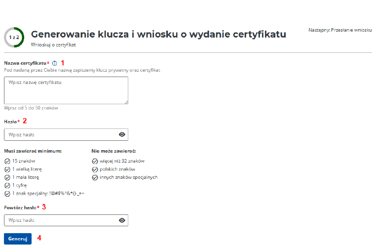 Oficjalny formularz generowania klucza i wniosku o certyfikat KSeF