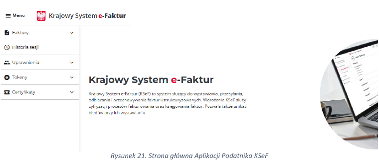 Oficjalny panel Aplikacji Podatnika KSeF z pozycją Certyfikaty w lewym menu